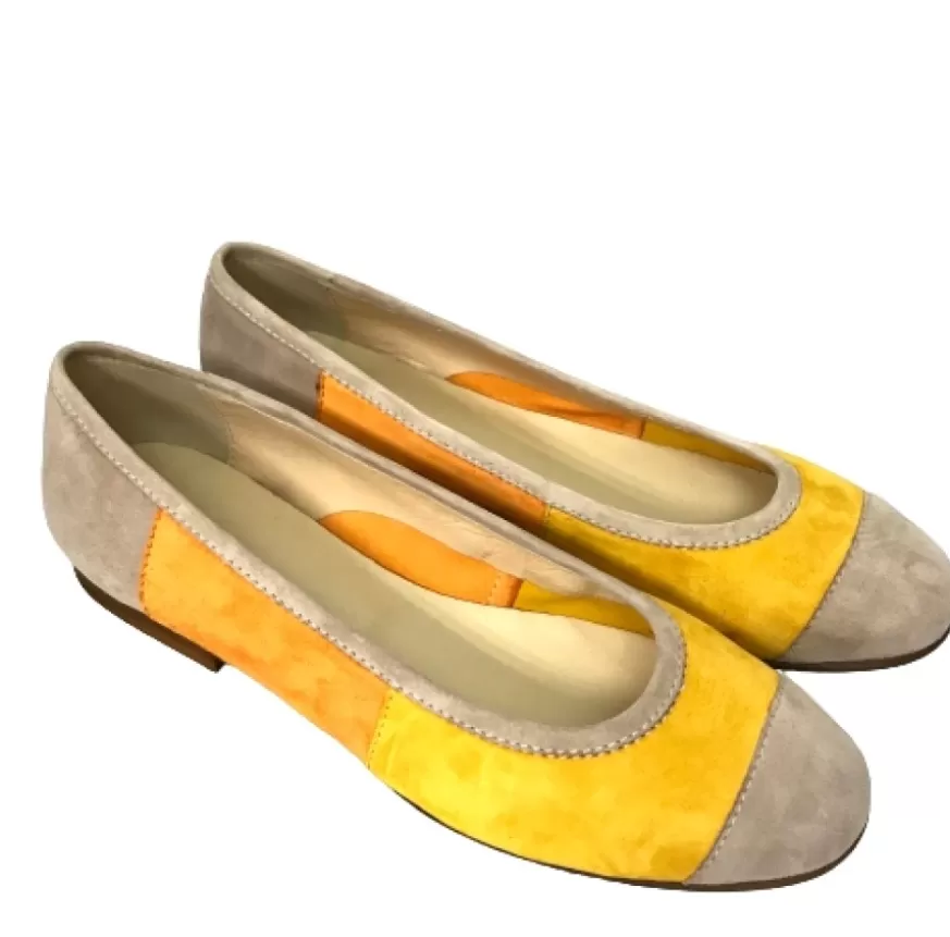Donna CAMARRI CALZATURE Scarpe Donna | Ballerina Artigianale In Camoscio Multi Gialla