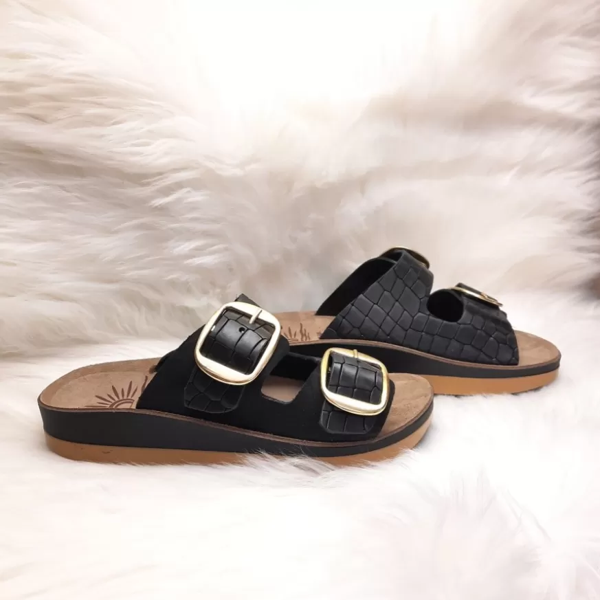 Donna CAMARRI CALZATURE Scarpe Donna | Ciabatta Doppia Fibbia In Pelle Cocco Nera