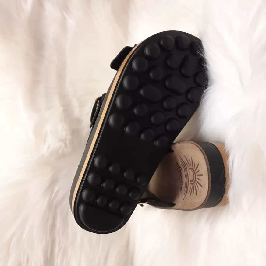 Donna CAMARRI CALZATURE Scarpe Donna | Ciabatta Doppia Fibbia In Pelle Cocco Nera