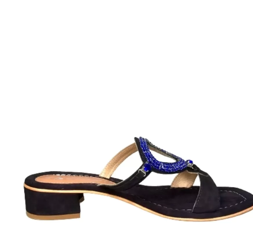 Donna CAMARRI CALZATURE Scarpe Donna | Ciabatta Gioiello In Camoscio Blu Notte