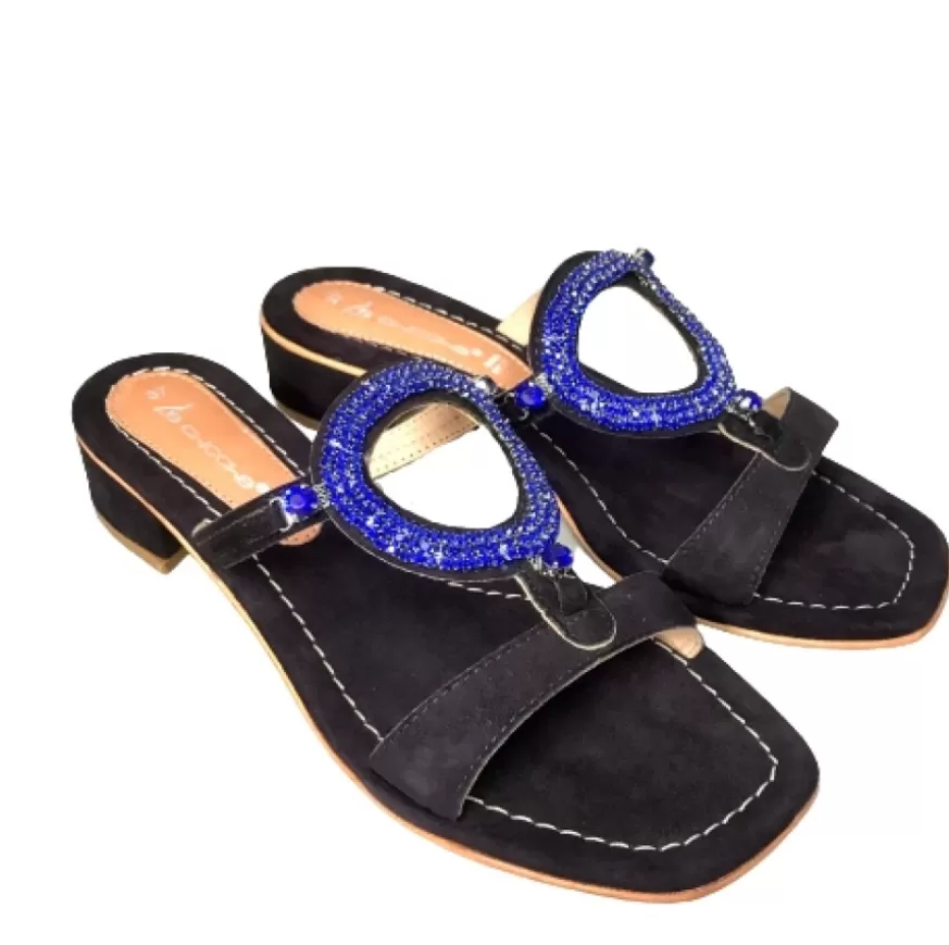 Donna CAMARRI CALZATURE Scarpe Donna | Ciabatta Gioiello In Camoscio Blu Notte