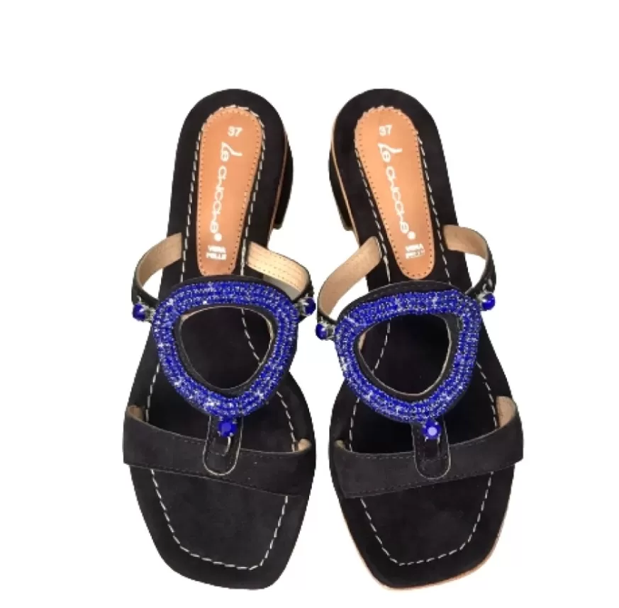 Donna CAMARRI CALZATURE Scarpe Donna | Ciabatta Gioiello In Camoscio Blu Notte