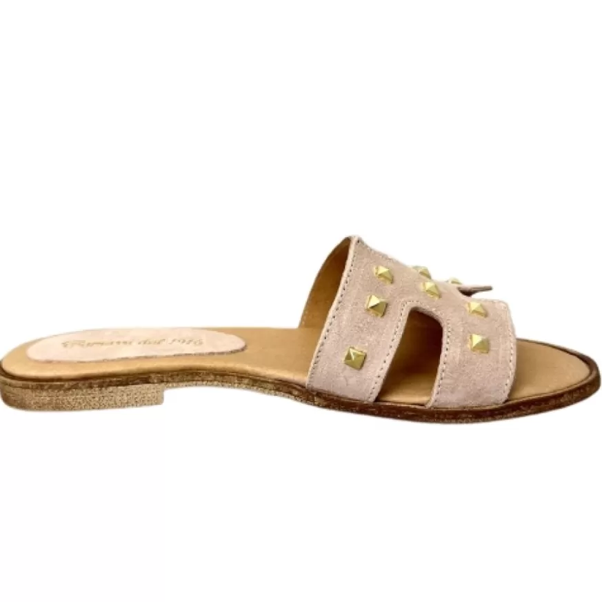 Donna CAMARRI CALZATURE Scarpe Donna | Ciabatta In Camoscio Cipria Con Borchiette