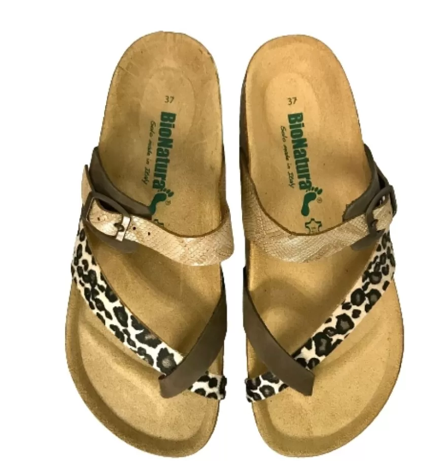 Donna CAMARRI CALZATURE Scarpe Donna | Ciabatta Infradito Bionatura In Pelle Animalier Bassa