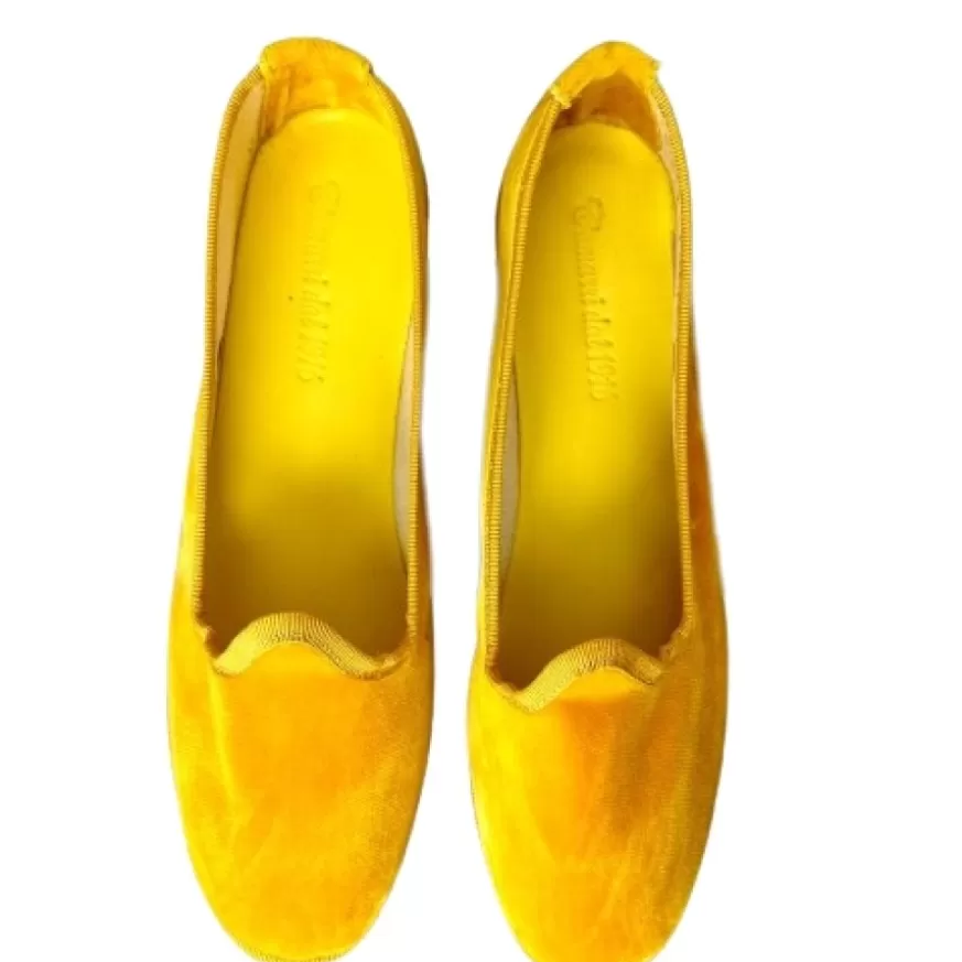 Donna CAMARRI CALZATURE Scarpe Donna | Friulane Artigianali In Velluto Giallo Personalizzate