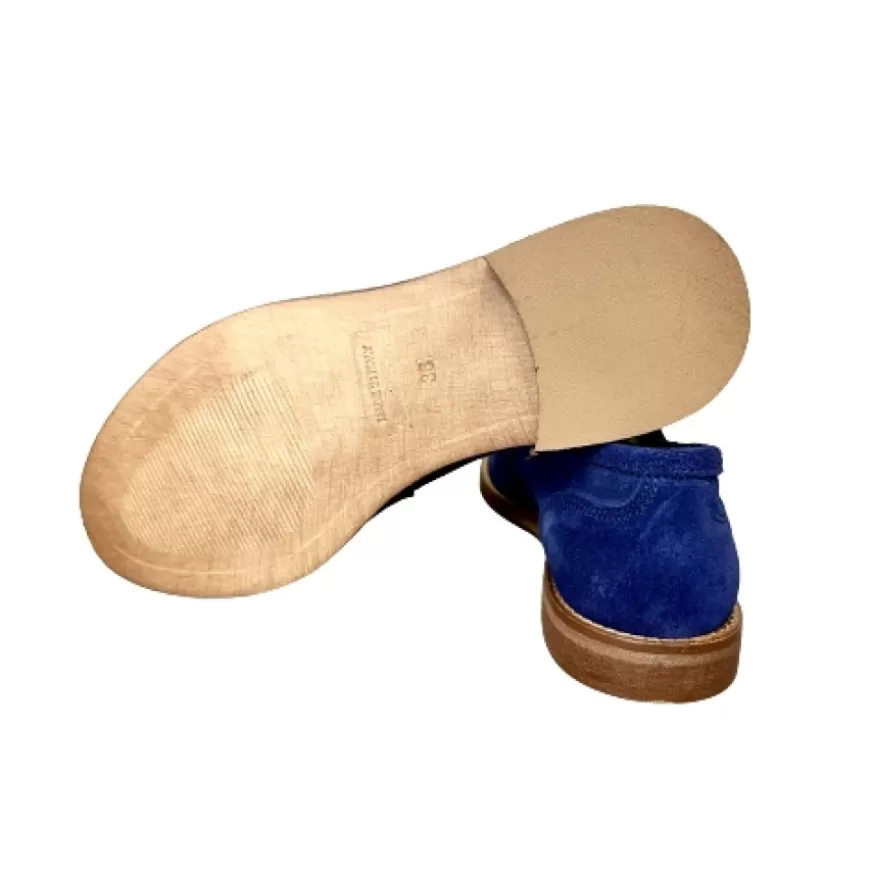 Donna CAMARRI CALZATURE Scarpe Donna | Mocassino Artigianale In Nabuk Blu Con Morsetto