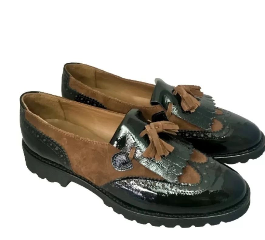 Donna CAMARRI CALZATURE Scarpe Donna | Mocassino Vernice Nera E Camoscio Marrone
