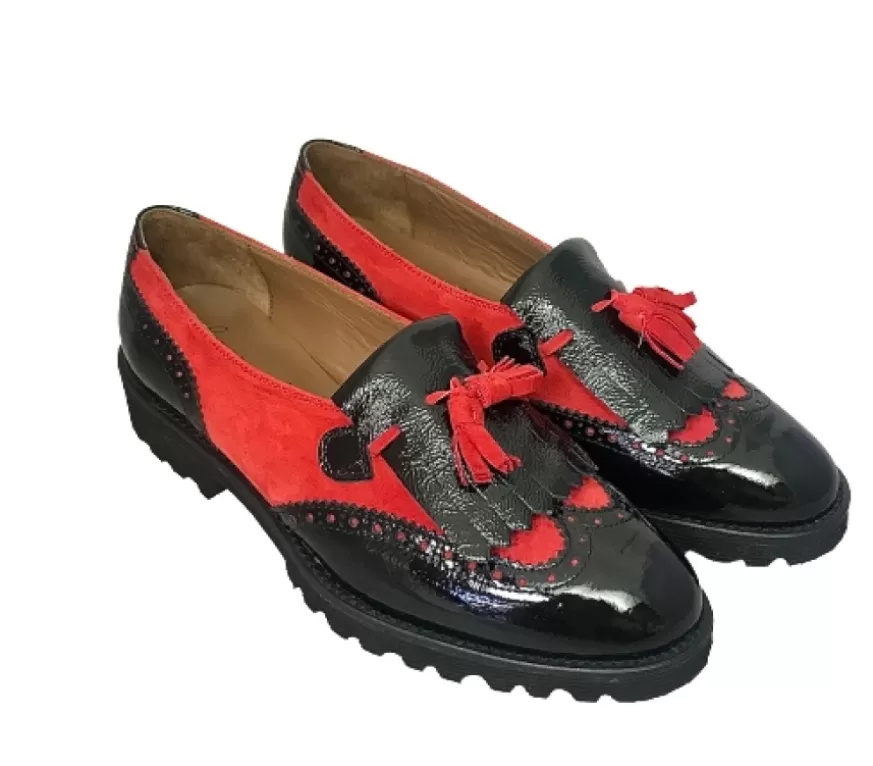 Donna CAMARRI CALZATURE Scarpe Donna | Mocassino Vernice Nera E Camoscio Rosso