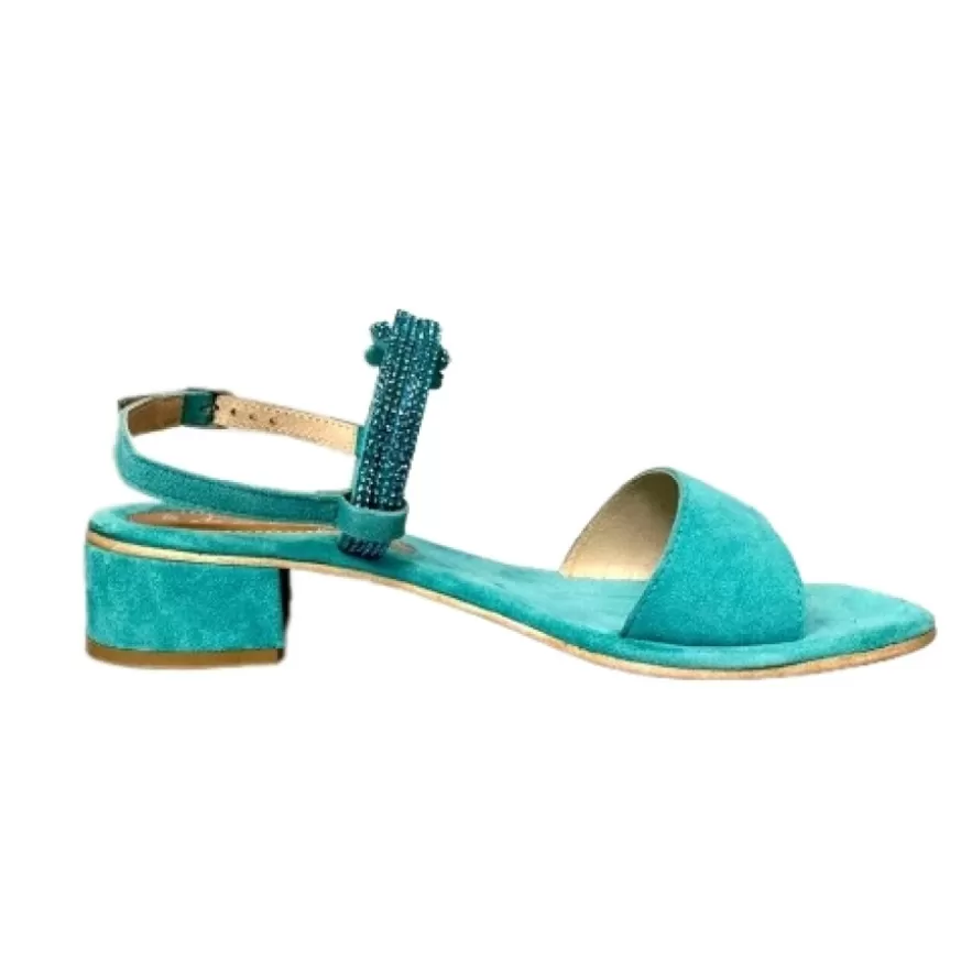 Donna CAMARRI CALZATURE Scarpe Donna | Sandalo Gioiello In Camoscio Azzurro