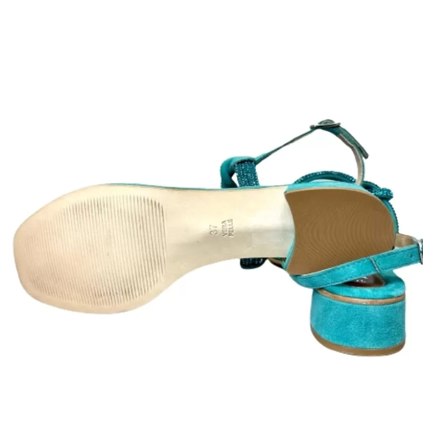 Donna CAMARRI CALZATURE Scarpe Donna | Sandalo Gioiello In Camoscio Azzurro