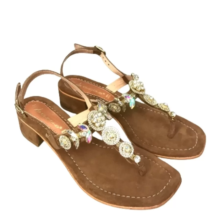 Donna CAMARRI CALZATURE Scarpe Donna | Sandalo Gioiello In Camoscio Cuoio Nude