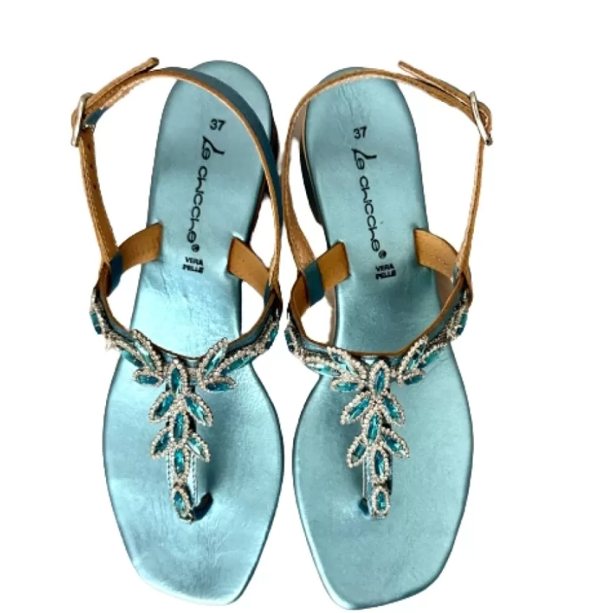 Donna CAMARRI CALZATURE Scarpe Donna | Sandalo Gioiello Infradito In Pelle Azzurra Laminata