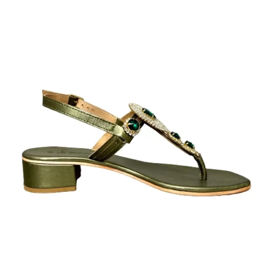 Donna CAMARRI CALZATURE Scarpe Donna | Sandalo Gioiello Infradito In Pelle Verde Laminata