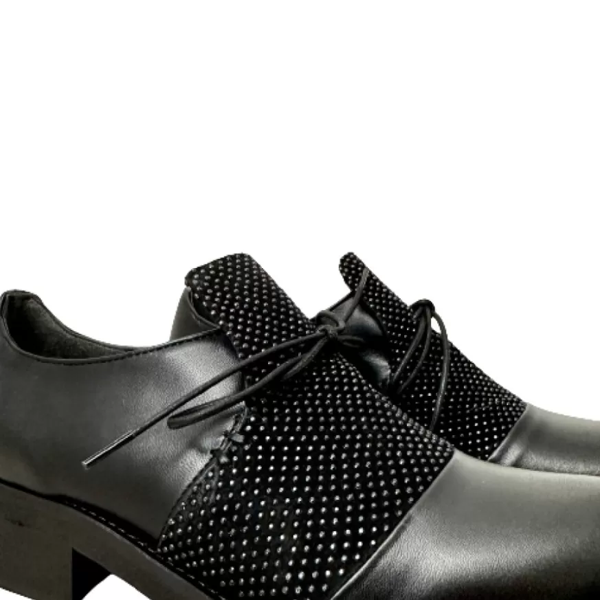 Donna CAMARRI CALZATURE Scarpe Donna | Scarpa Nera In Pelle E Camoscio Con Strass