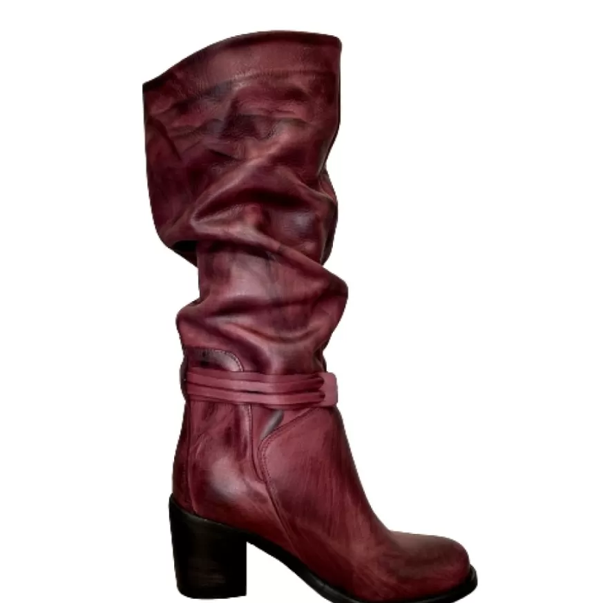 Donna CAMARRI CALZATURE Scarpe Donna | Stivale Alto Artigianale Arricciato Bordeaux