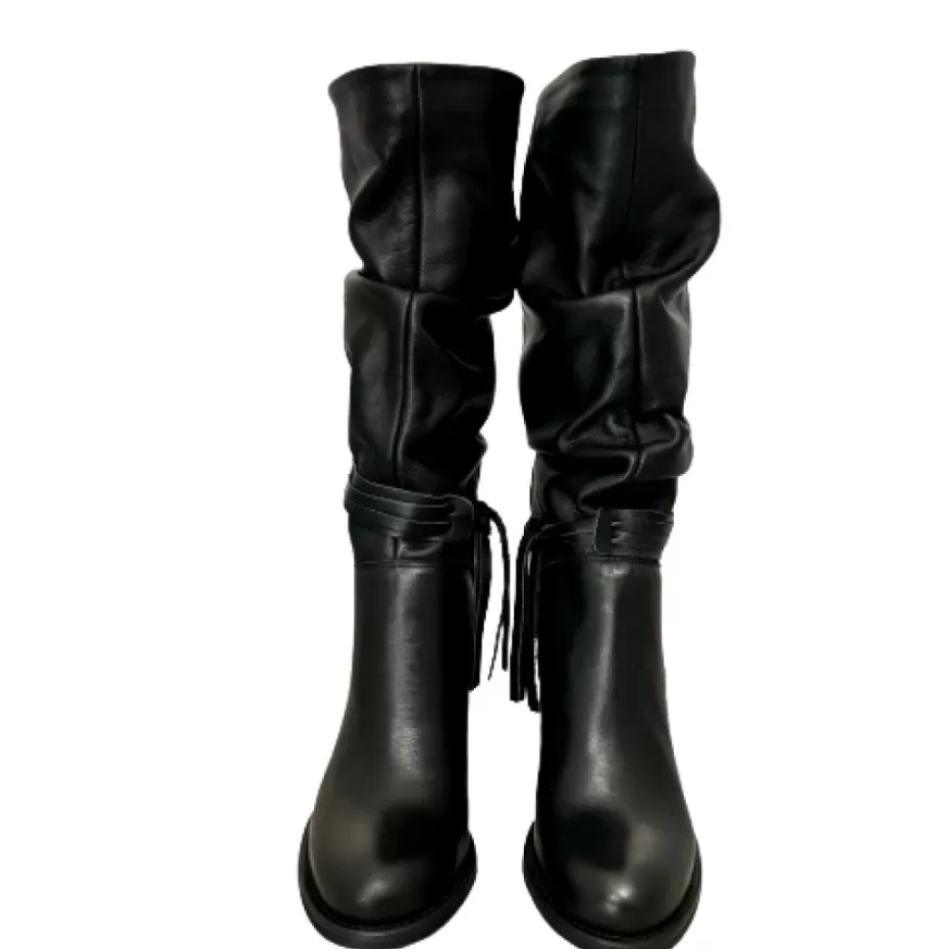 Donna CAMARRI CALZATURE Scarpe Donna | Stivale Alto Artigianale Arricciato Nero