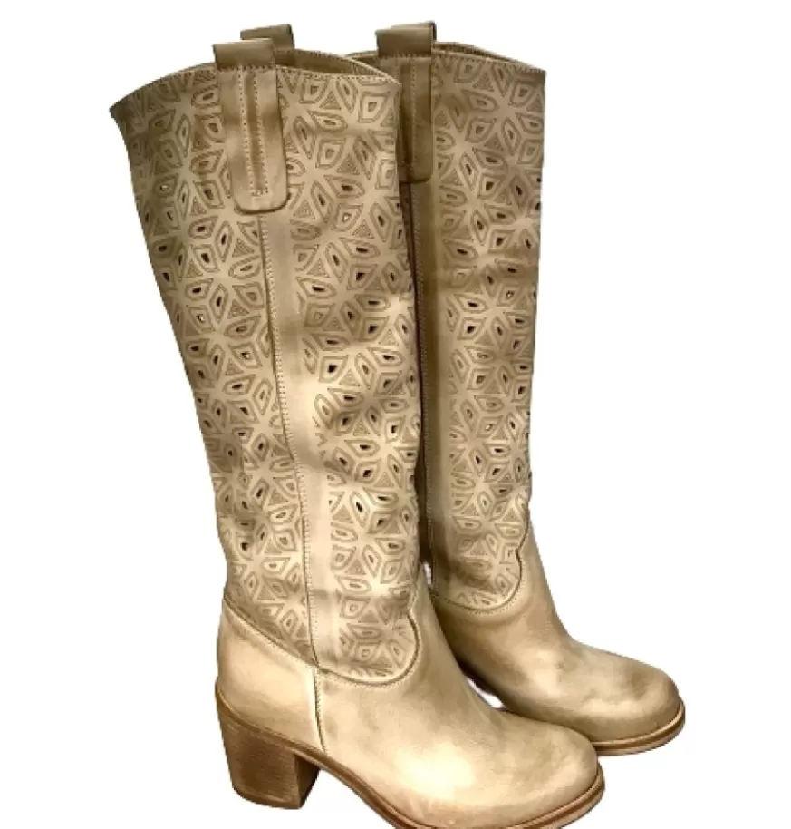 Donna CAMARRI CALZATURE Scarpe Donna | Stivale Alto Laserato Color Taupe