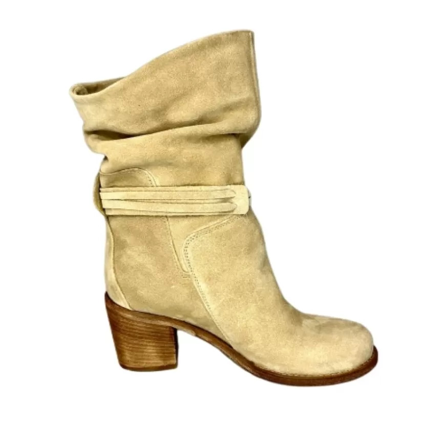 Donna CAMARRI CALZATURE Scarpe Donna | Stivale Artigianale Arricciato In Camoscio Taupe