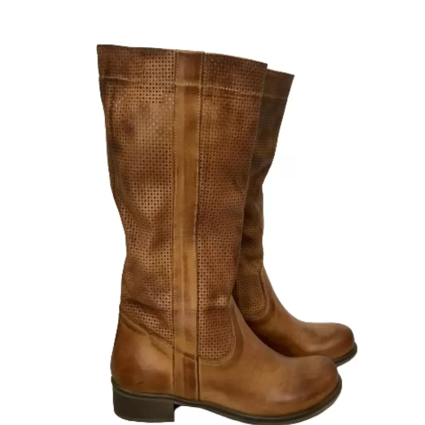 Donna CAMARRI CALZATURE Scarpe Donna | Stivale Artigianale Sfumato Cuoio Forato