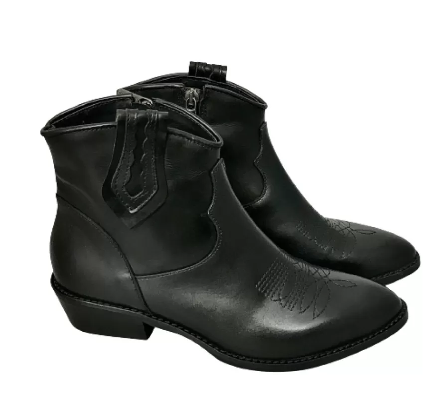 Donna CAMARRI CALZATURE Scarpe Donna | Texano Artigianale In Pelle Nera Basso