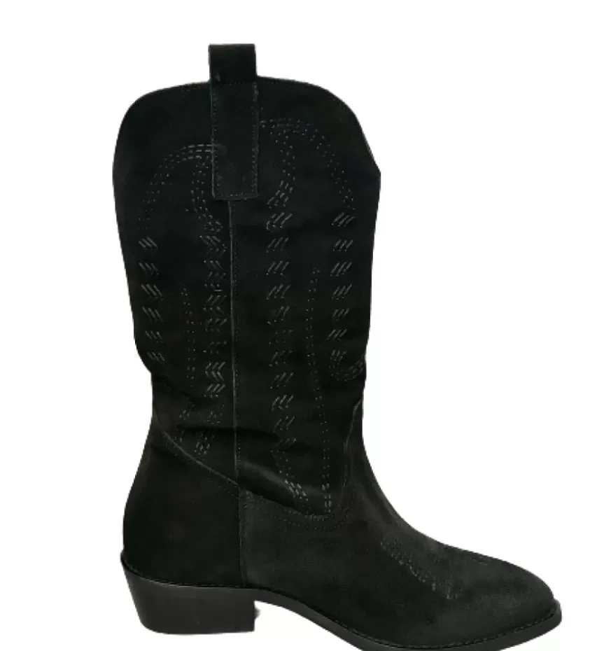 Donna CAMARRI CALZATURE Scarpe Donna | Texano Artigianale In Pelle Nera Crosta Medio