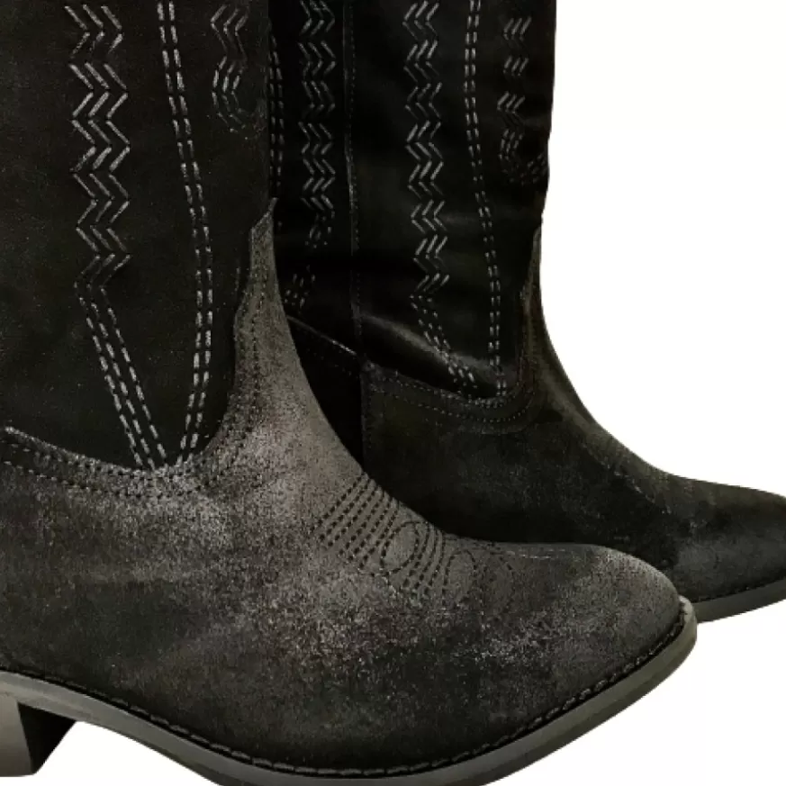 Donna CAMARRI CALZATURE Scarpe Donna | Texano Artigianale In Pelle Nera Crosta Medio