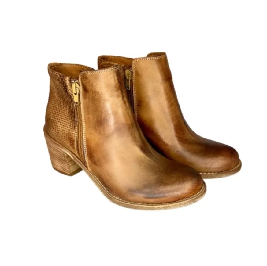 Donna CAMARRI CALZATURE Scarpe Donna | Tronchetto Color Cuoio Spazzolato Con Cerniera
