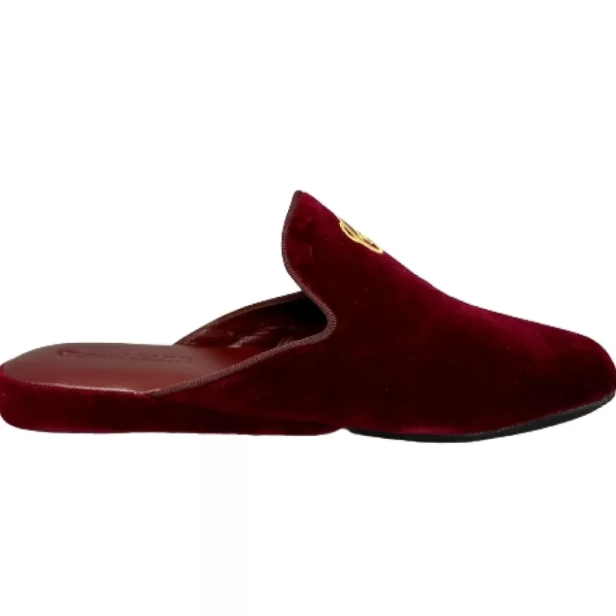 Uomo CAMARRI CALZATURE Scarpe Uomo | Ciabatta / Scendiletto In Velluto Bordeaux Con Iniziali Personalizzate