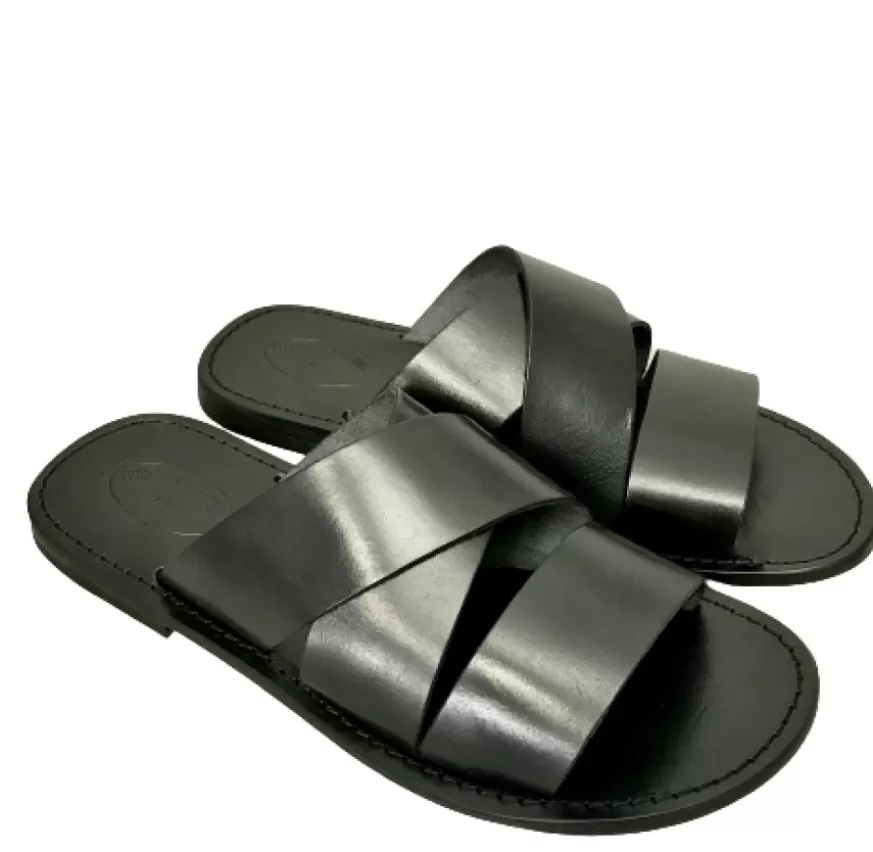 Uomo CAMARRI CALZATURE Scarpe Uomo | Ciabatta In Pelle Nera Mod.7046