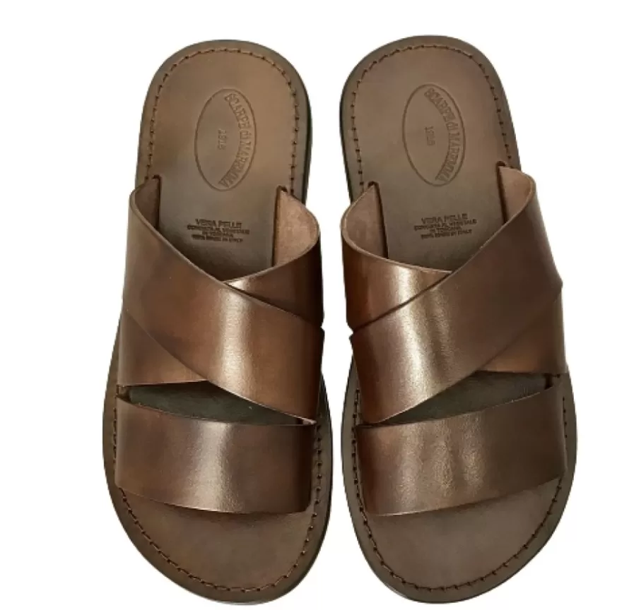 Uomo CAMARRI CALZATURE Scarpe Uomo | Ciabatta In Pelle Testa Di Moro Mod.7046