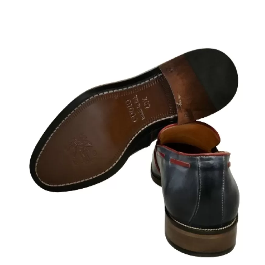 Uomo CAMARRI CALZATURE Scarpe Uomo | Mocassino In Pelle Fondo Cuoio Oceano