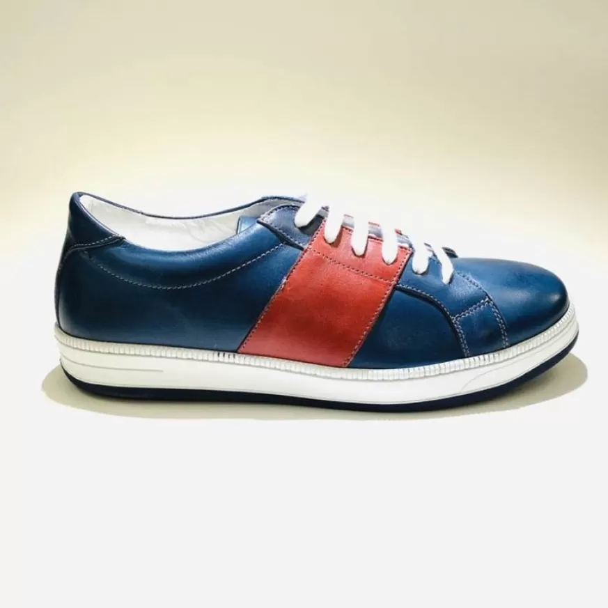 Uomo CAMARRI CALZATURE Scarpe Uomo | Sneakers Bassa In Pelle Blu/Rossa