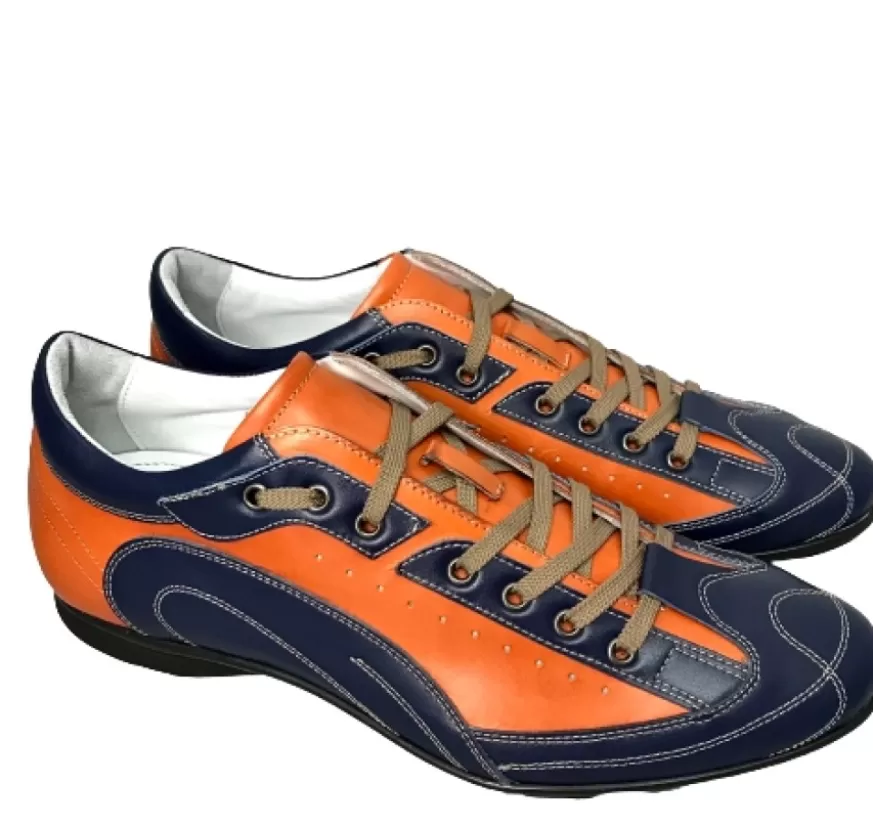 Uomo CAMARRI CALZATURE Scarpe Uomo | Sneakers Race Artigianale In Pelle Arancione E Blu