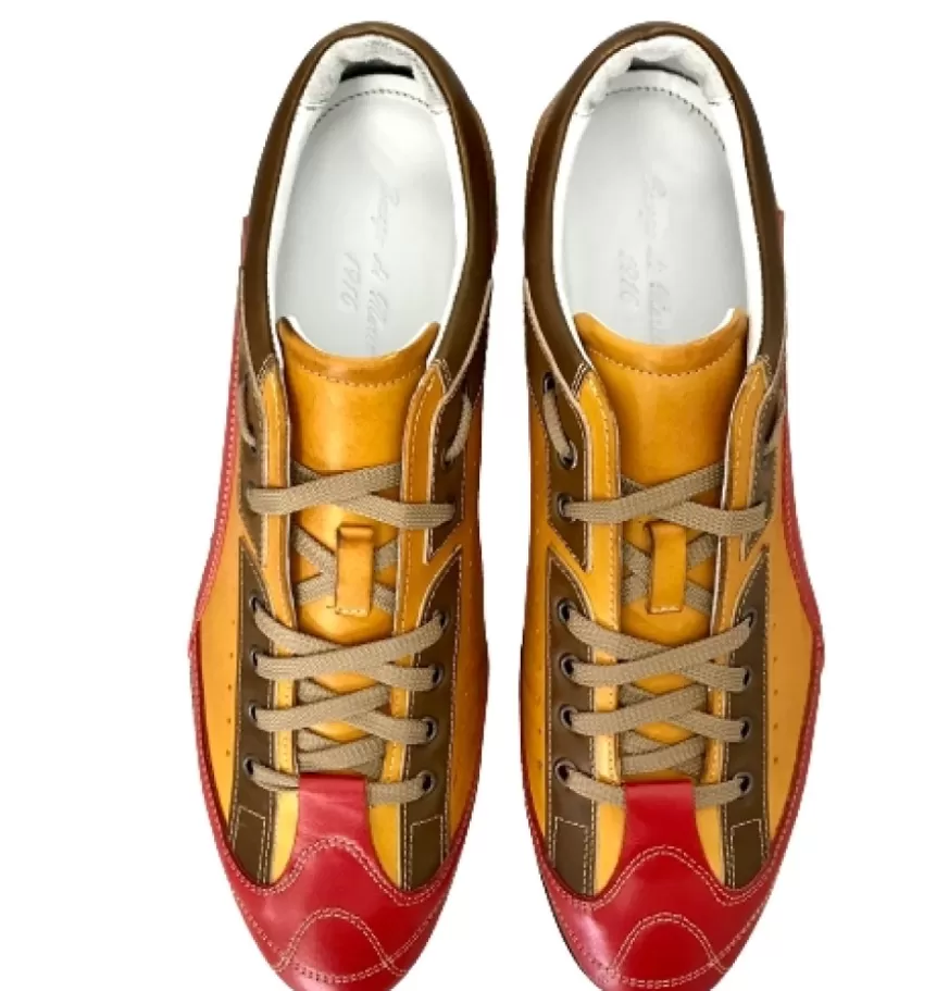 Uomo CAMARRI CALZATURE Scarpe Uomo | Sneakers Race Artigianale In Pelle Ocra E Rossa