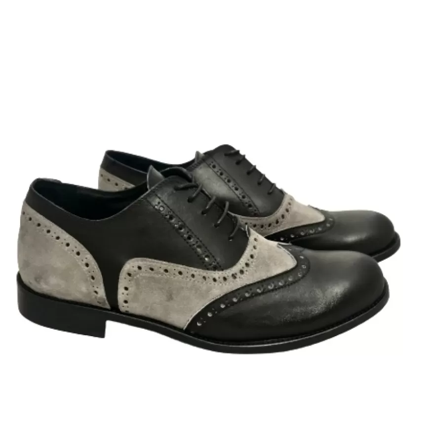 Uomo CAMARRI CALZATURE Scarpe Uomo | Stringata Artigianale Pelle Nera E Camoscio Grigio