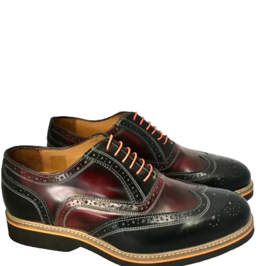 Uomo CAMARRI CALZATURE Scarpe Uomo | Stringata In Pelle Abrasivata Nera E Bordeaux Mod.P
