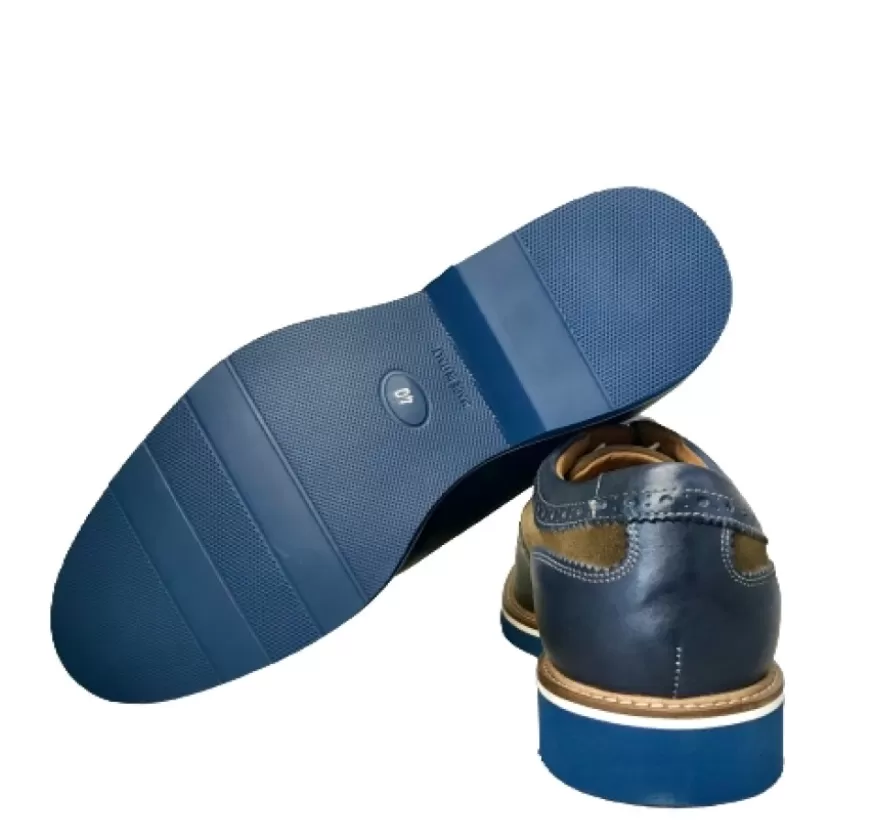 Uomo CAMARRI CALZATURE Scarpe Uomo | Stringata In Pelle Blu E Camoscio Sabbia