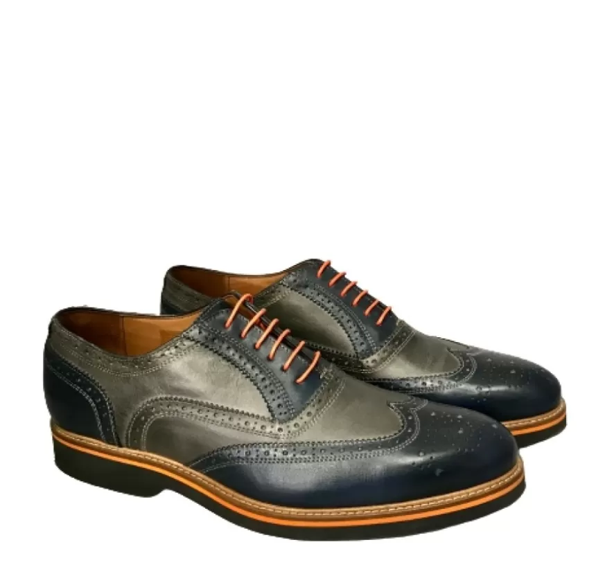 Uomo CAMARRI CALZATURE Scarpe Uomo | Stringata In Pelle Blu E Grigia Mod.W