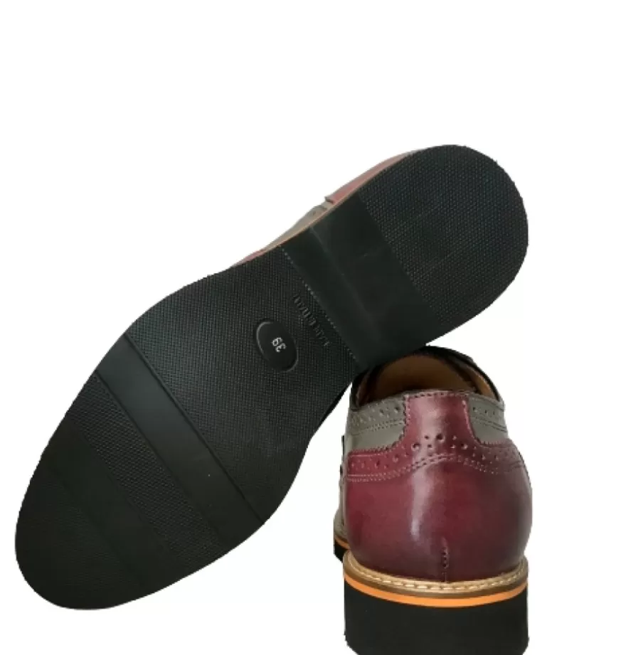 Uomo CAMARRI CALZATURE Scarpe Uomo | Stringata In Pelle Grigia E Bordeaux Mod.G