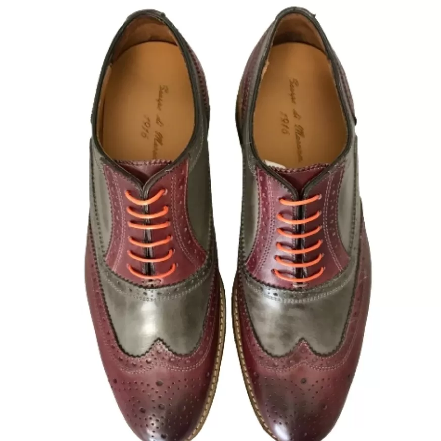 Uomo CAMARRI CALZATURE Scarpe Uomo | Stringata In Pelle Grigia E Bordeaux Mod.G