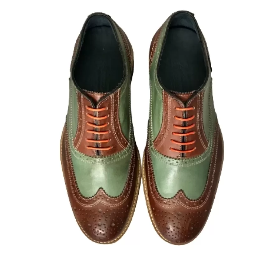 Uomo CAMARRI CALZATURE Scarpe Uomo | Stringata In Pelle Marrone E Verde
