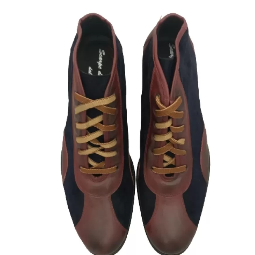 Uomo CAMARRI CALZATURE Scarpe Uomo | Tazio In Pelle Bordeaux E Camoscio Blu